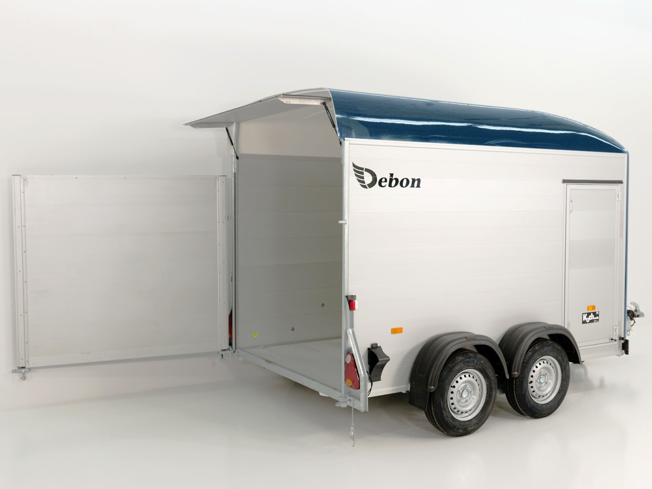 Debon Kofferanhänger C500 164x300cm H:200cm 2,6t, Alu, Polybug, Tür, blau-Neu