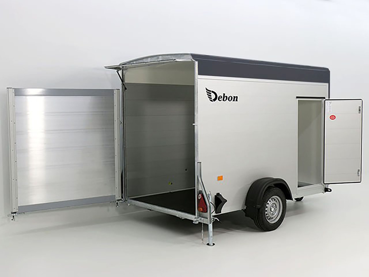 Debon Kofferanhänger C300 148x295cm H:190cm 1,3t Alu, Polybug, Tür, grau-Neu – Bild 4